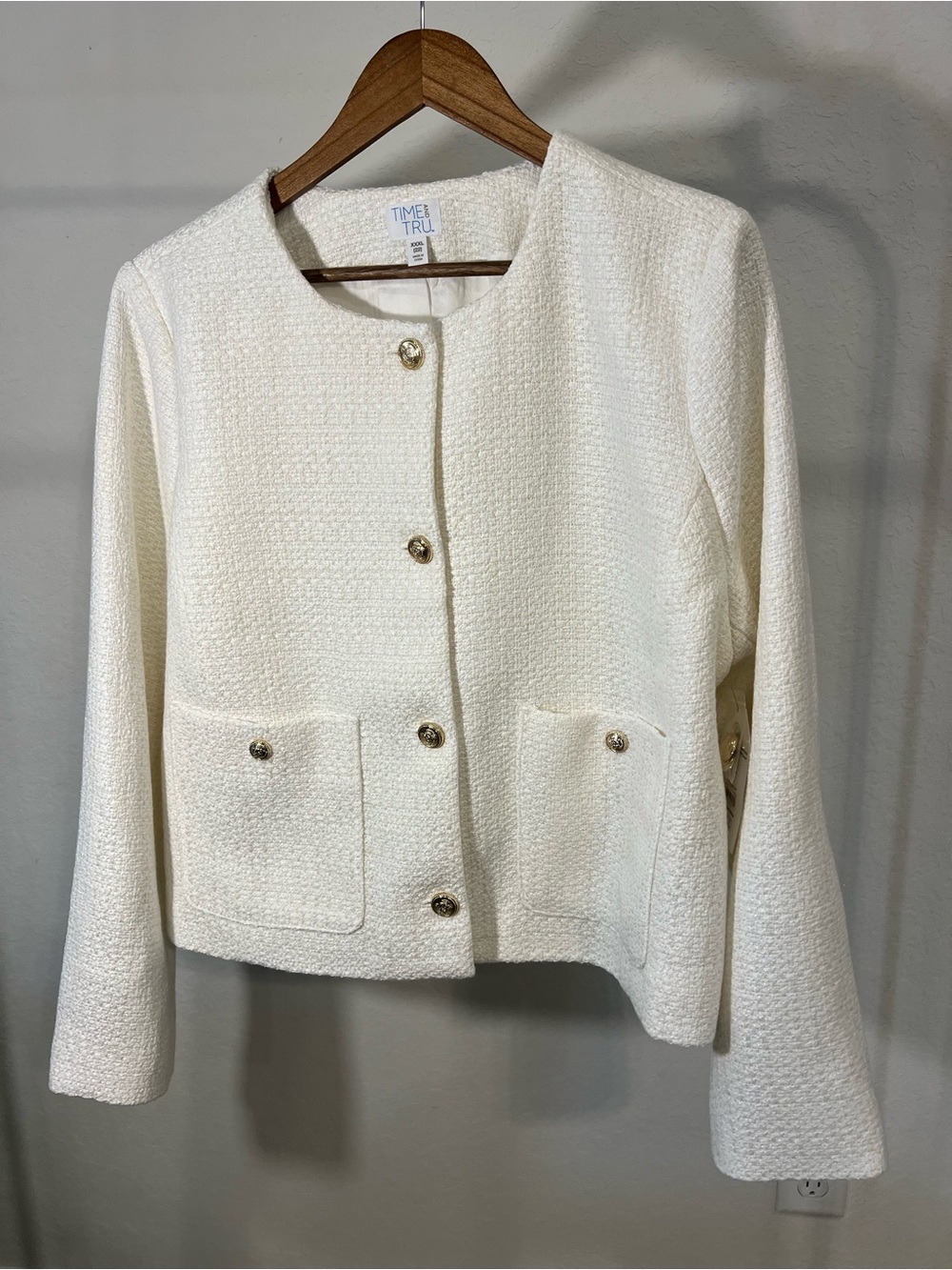 Time and Tru Tweed Ladylike Jacket Ivory White Classic NWT Size XXXL 22